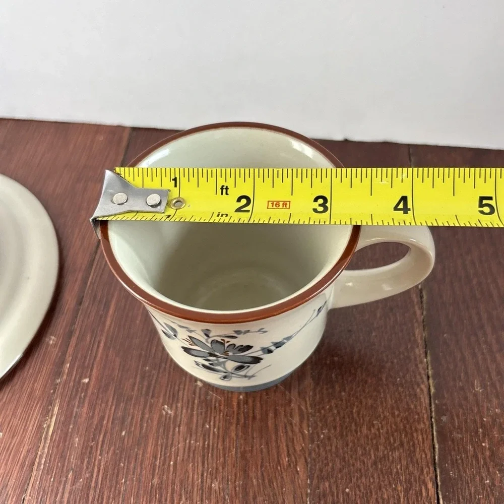 Noritake PLEASURE Stoneware Flat Cup &‎ Saucer Blue Floral JAPAN